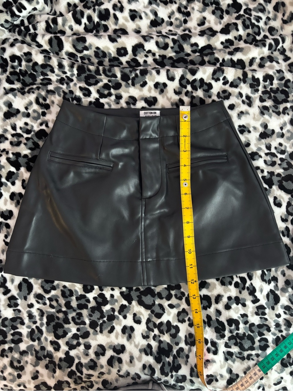 Cotton On Black Faux Leather Mini Skirt with Front Welt Pockets - Picture 3 of 4